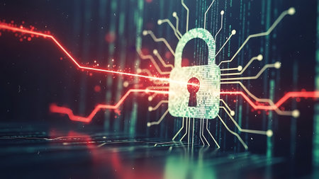 Cyber security and data protection concept. 3d rendering double exposureの素材