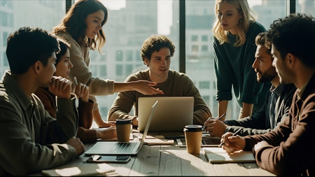 Group of multiethnic business people working together in modern office.の素材