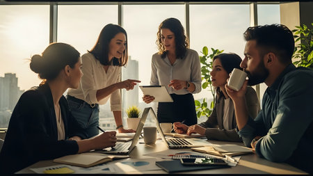 Group of business people working together in office. Teamwork concept.の素材