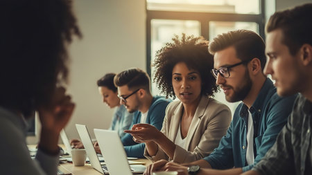 Group of multiethnic business people working together in modern office.の素材