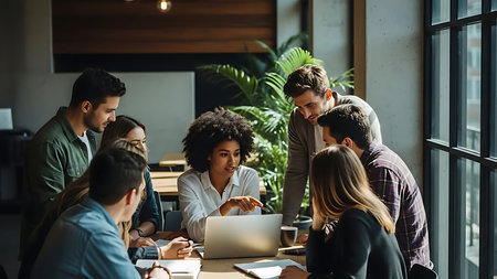 Group of multiethnic business people working together in modern office.の素材