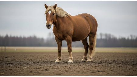 Horse standing in the field and looking at the camera in winterの素材