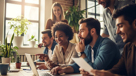 Group of multiethnic business people working together in modern office.の素材