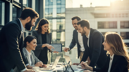 Group of business people working together in modern office. Teamwork concept.の素材