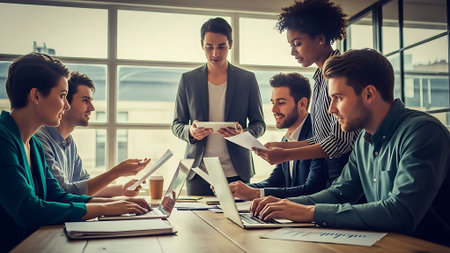 Group of multiethnic business people working together in the office.の素材