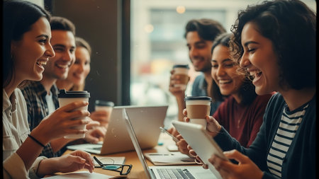 Group of young business people working and communicating together in creative office.の素材