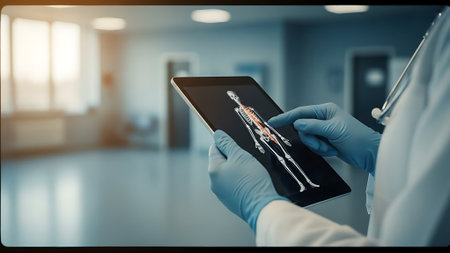 Doctor using tablet pc with x-ray image. Medical and healthcare concept.の素材