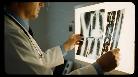 Doctor looking at x-ray image of lungs, lungs and lungsの素材
