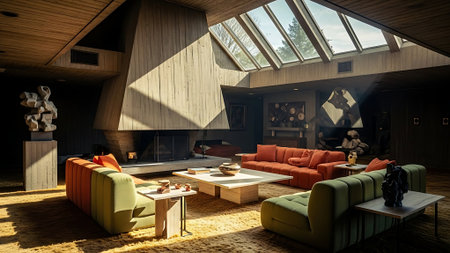 Spacious modern loft living room with warm textures and contemporary designの素材