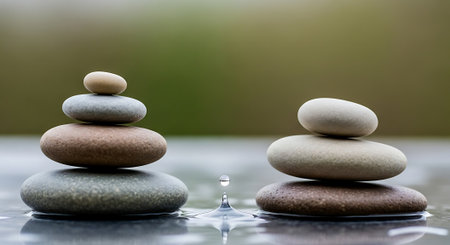 Calming zen composition with stones and water droplets.の素材