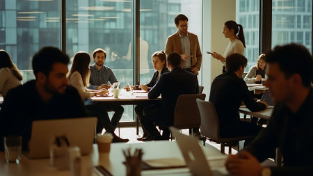 Group of business people in a meeting at office. Businessmen and businesswomen in a meeting at office.の素材