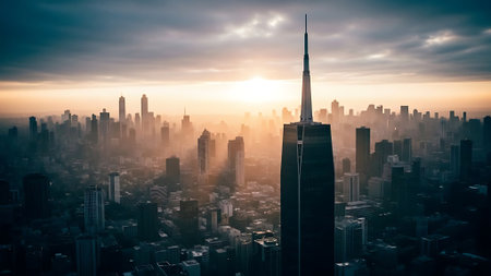Aerial view of New York Manhattan during sunset hours. USA.の素材