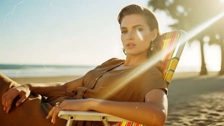 Interior of a modern living room with fireplace and orange sofasの素材