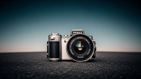 london, england, 05/05/2018 A retro film camera on an asphalt road with a blurred background.の素材