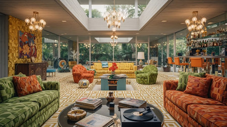 Interior of a hotel lobby with sofas and coffee tablesの素材