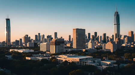 Aerial view of the skyline of Frankfurt am Main, Germany.の素材