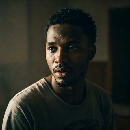 Portrait of a handsome african american man in the roomの素材