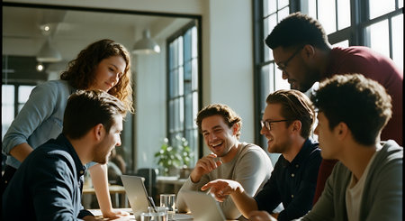 Group of multiethnic business people working together in modern office.の素材