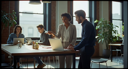 Group of multiethnic business people working together in modern office.の素材