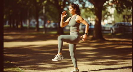 Young woman running in the park. Fitness and healthy lifestyle concept.の素材