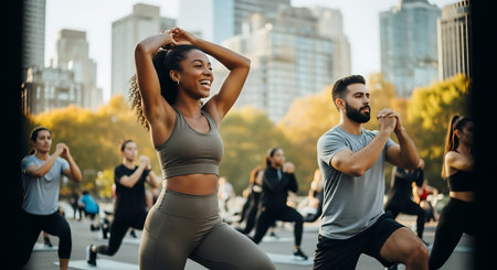 Beautiful young multiethnic couple is jogging in the city.の素材