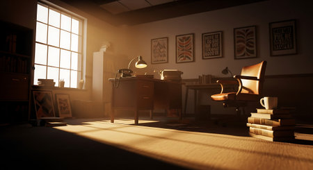 3D render of a vintage office interior. 3D illustration.の素材