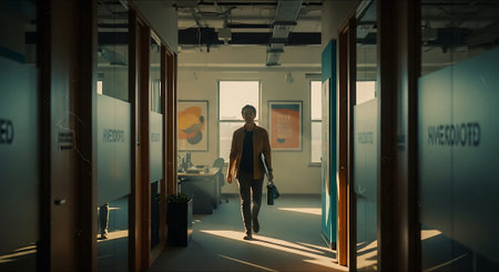 Businesswoman walking in the office. 3d rendering toned imageの素材