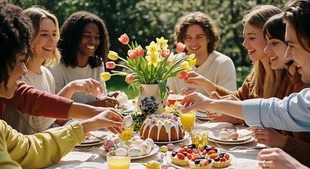 A group of diverse women enjoying a meal and each other's company outdoorsの素材