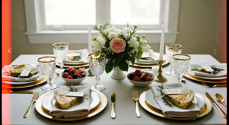 Beautiful table setting for wedding or another catered event dinner.の素材