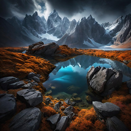 Mountain and lake. 3D illustration.の写真素材