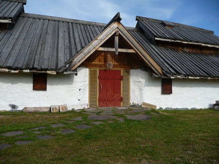 Old wooden roof of the vikings longhouse in  Norwayの写真素材