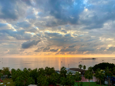 Beautiful sunset over the sea on a summer dayの写真素材