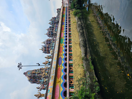 View of the river and the temple close Batu cavesの写真素材
