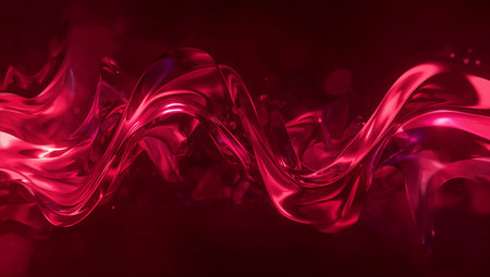 Abstract Red Glossy Liquid Waves Background. A vibrant, flowing red abstract design with light reflections.の素材