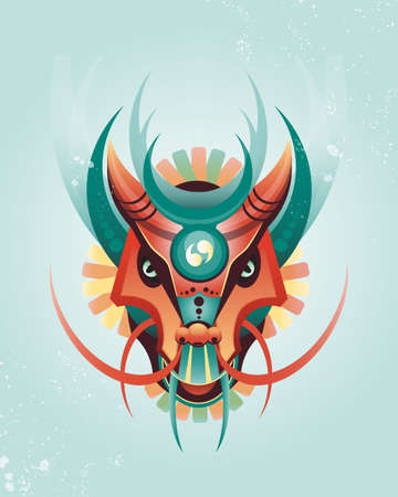 Mascot magical geometric dragon in east style. Vector illustration. Fantasy charactersのイラスト素材