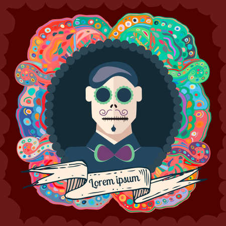 Invitation poster to the Day of the dead party. Color portrait man. Day of dead vector illustration. Flat style. EPS 10のイラスト素材