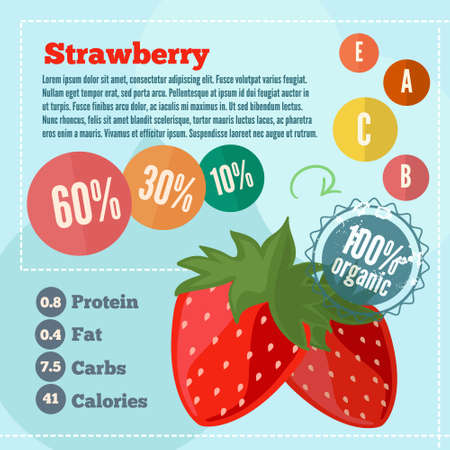 Strawberry and vitamins infographics in a flat style. Vector illustration EPS 10のイラスト素材