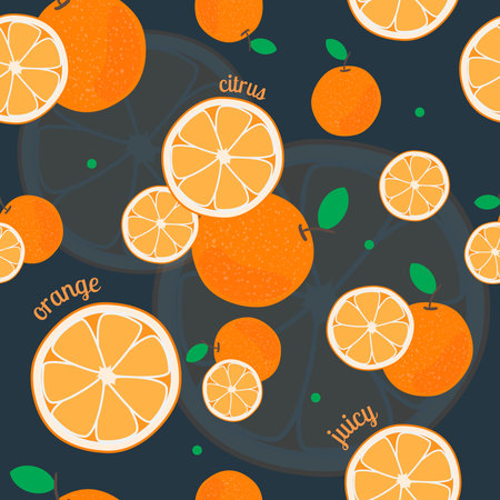 Orange seamless pattern.Vector illustration for natural dessert design. Endless texture can be used...