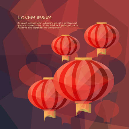 Chinese lanterns in low poly style. Chinese New Year vector illustration in modern geometric design style.のイラスト素材
