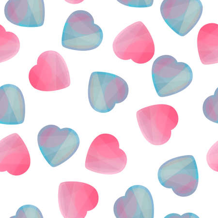Seamless pattern of geometric hearts icons in low poly style. Abstract shapes for business visual identity - triangle, polygons and rectangular designs. Abstract vector illustrations for Valentine's Day.のイラスト素材