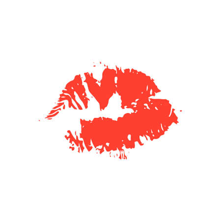 Print of red lips. Vector illustration on a white background. Romantic illustration for a wedding, print, celebration, holiday, invitations, webのイラスト素材