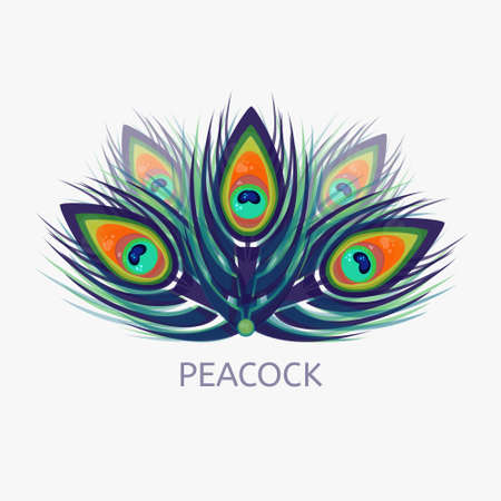Peacock in low polygon style. Peacock and label for web, mobile and print. Colorful peacock feathers.のイラスト素材
