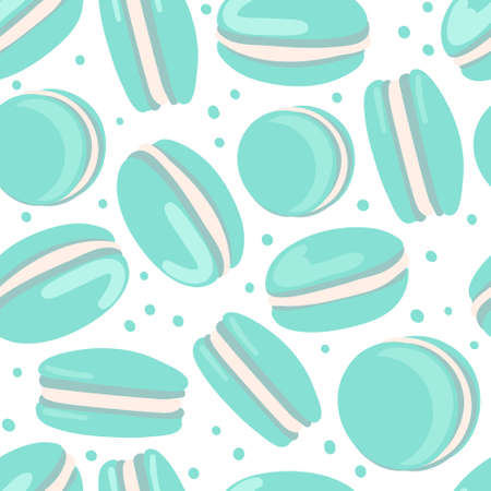 Mint macaroon seamless pattern. Mint color macaroon-cookies on white background. illustration for web, mobile and print.のイラスト素材