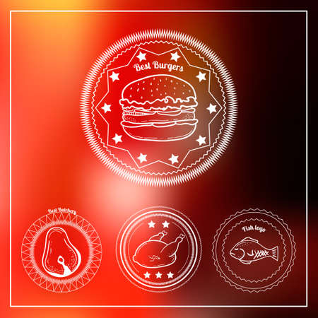 Set of 4 hand-drawn butchery and burgerのイラスト素材