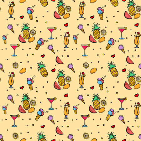 Seamless pattern "Beach resort" with hand drawn elements. Vector seamless pattern for web, mobile and print.のイラスト素材