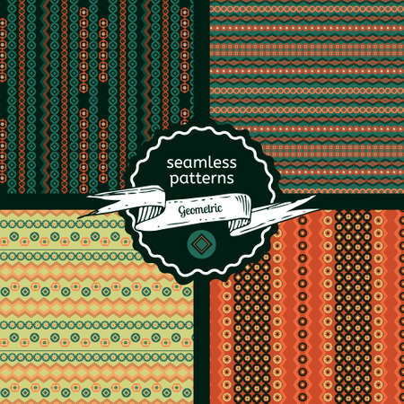 Set of tribal geometric seamless patterns.Vector illustration. Geometric pattern design for web, mobile, print and textile.のイラスト素材
