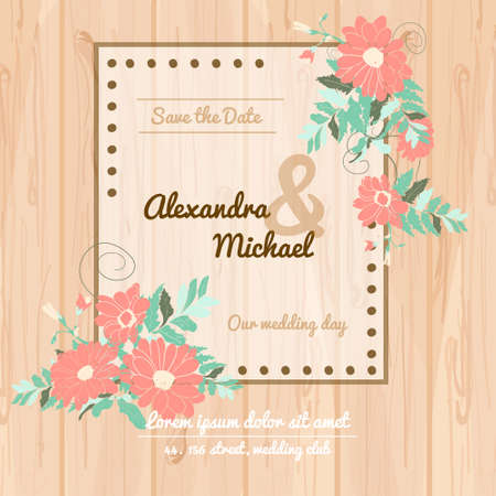 Flowers invitational wedding card. Wedding invitation card vector illustration. Flower invitational card design for weddings, celebrations and holydays.のイラスト素材