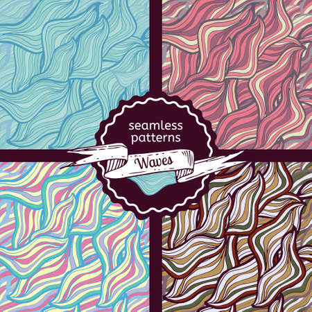 Set of vector seamless abstract hand-drawn patterns. Waves patterns. Hand drawn seamless vector illustrations for web, textile and print.のイラスト素材