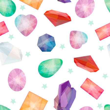 Gems seamless pattern. Vector illustration in low polygon style.  Pattern for web, mobile, print and textile.のイラスト素材