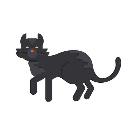 Halloween black cat on white background vector illustration. Flat style cat.のイラスト素材